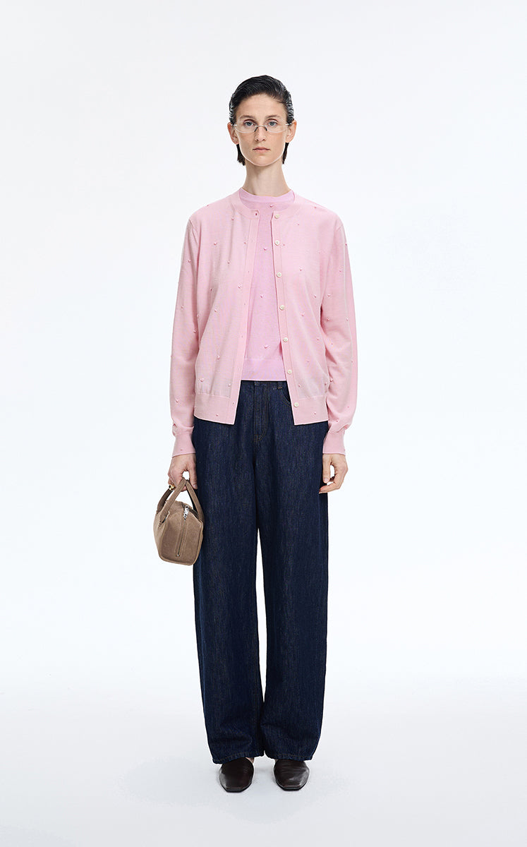 Sweater / JNBY Round-Veck Lyocell Wool Cardigan Light Pink
