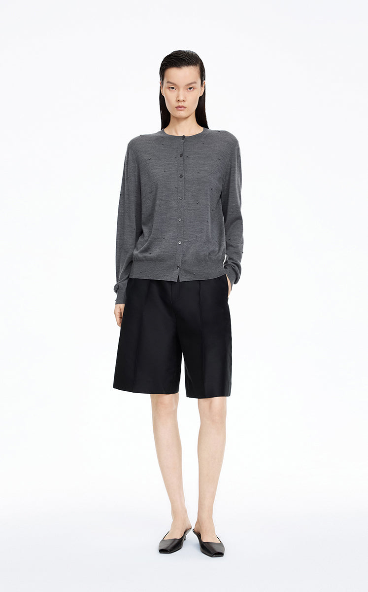 Sweater / JNBY Round-Veck Lyocell Wool Cardigan Smoke Grey Marl