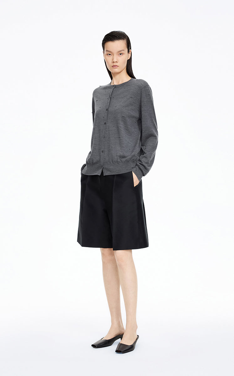 Sweater / JNBY Round-Veck Lyocell Wool Cardigan