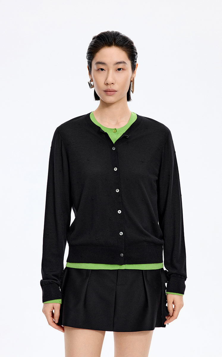 Sweater / JNBY Round-Veck Lyocell Wool Cardigan