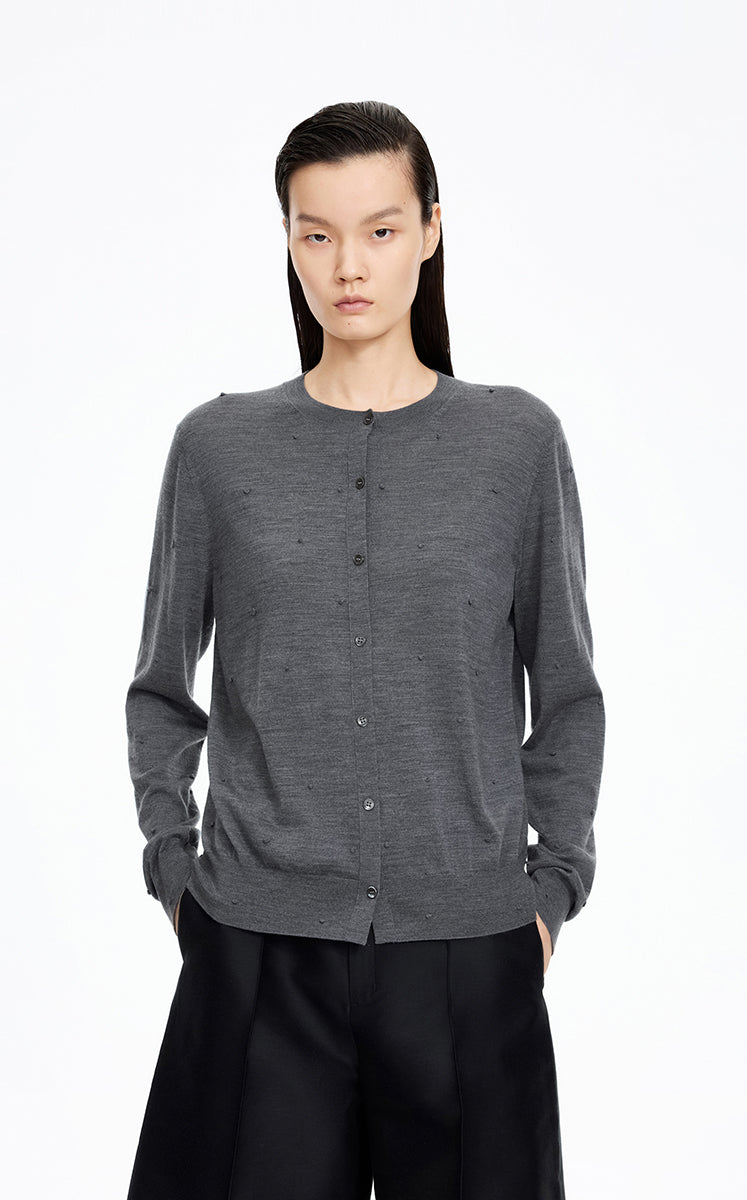 Sweater / JNBY Round-Veck Lyocell Wool Cardigan