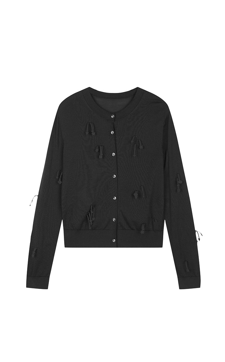 Sweater / JNBY Silk-Cotton Blend Floral Fringe Cardigan