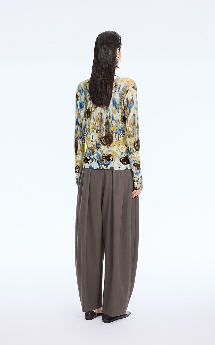 Sweater / JNBY T-Shape Floral Print Mohair Blend Cardigan