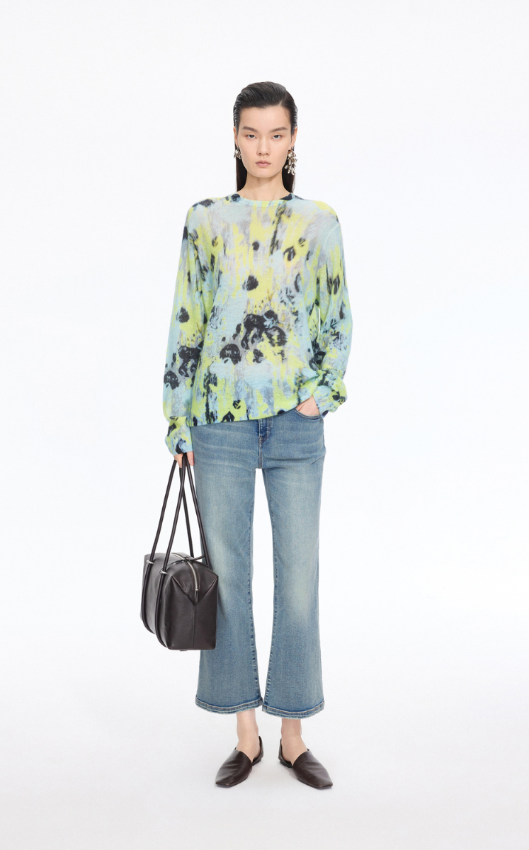 Sweater / JNBY T-Shape Floral Print Mohair Blend Pullover Blue