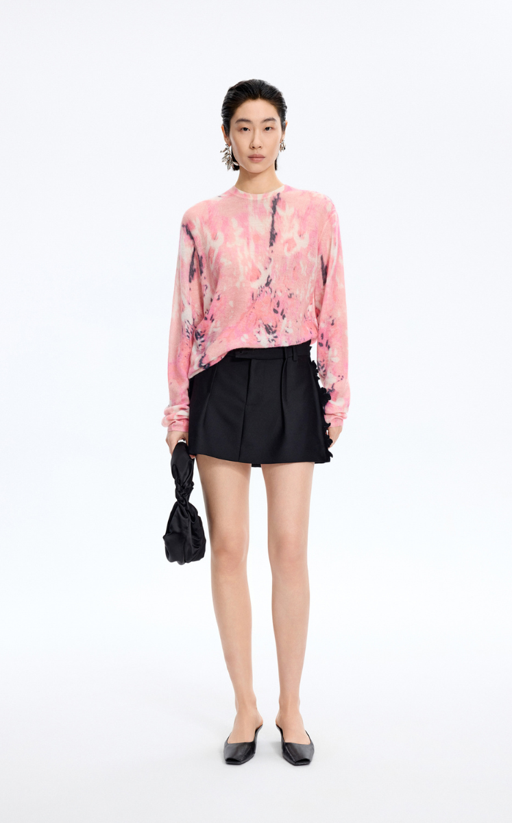 Sweater / JNBY T-Shape Floral Print Mohair Blend Pullover Pink-Grey