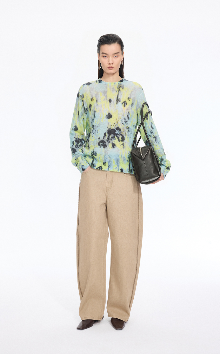 Sweater / JNBY T-Shape Floral Print Mohair Blend Pullover