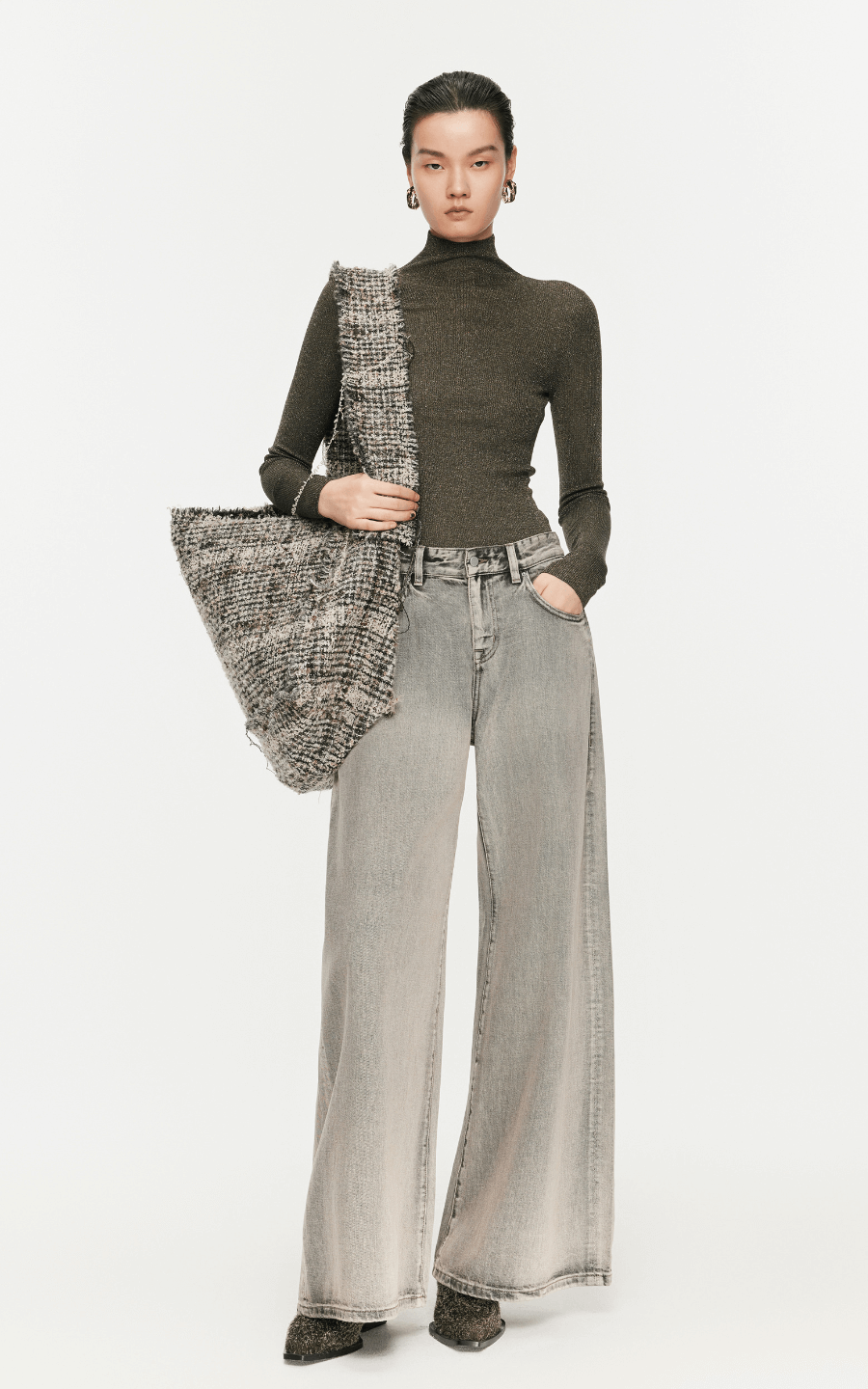 Sweater / JNBY Turtleneck Fine Knit Sweater Grey