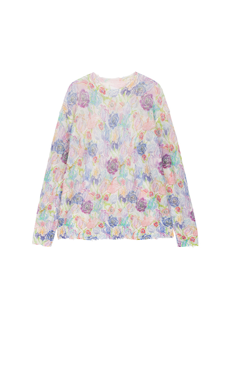Sweater / JNBY Watercolor Floral Fuzzy Knit