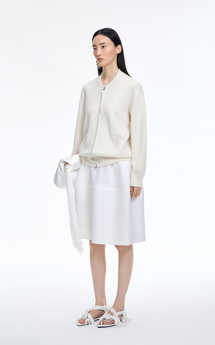 Sweater / JNBY Wool-Blend Collarless Zip Cardigan