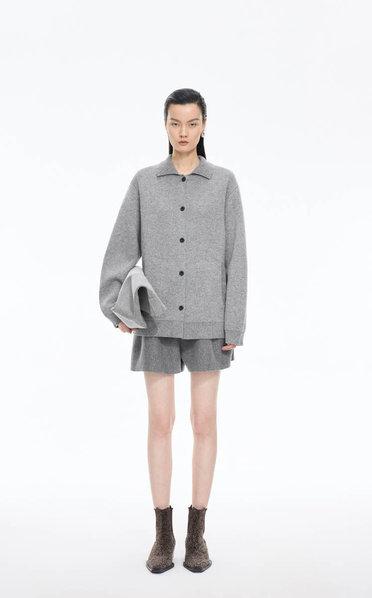 Sweater / JNBY Wool-Cashmere Blend Petite Lapel Cardigan Grey
