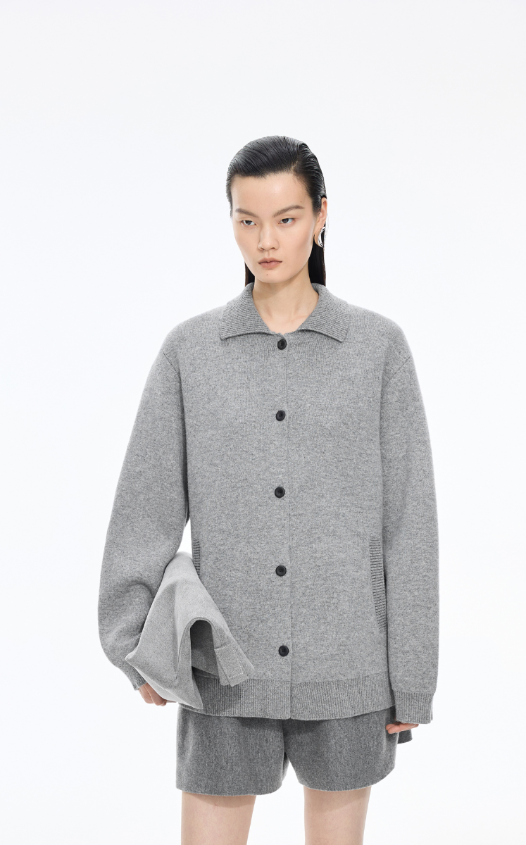 Sweater / JNBY Wool-Cashmere Blend Petite Lapel Cardigan