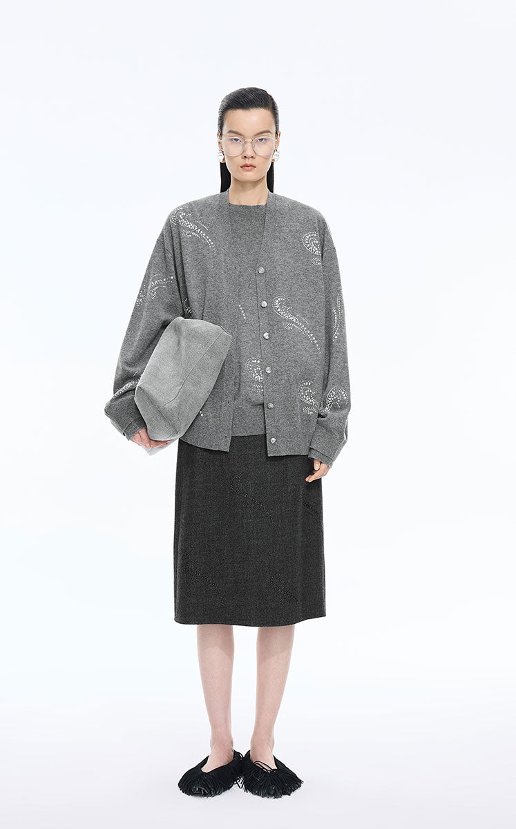 Sweater / JNBY Wool-Cashmere Crystal Wave Cardigan Grey