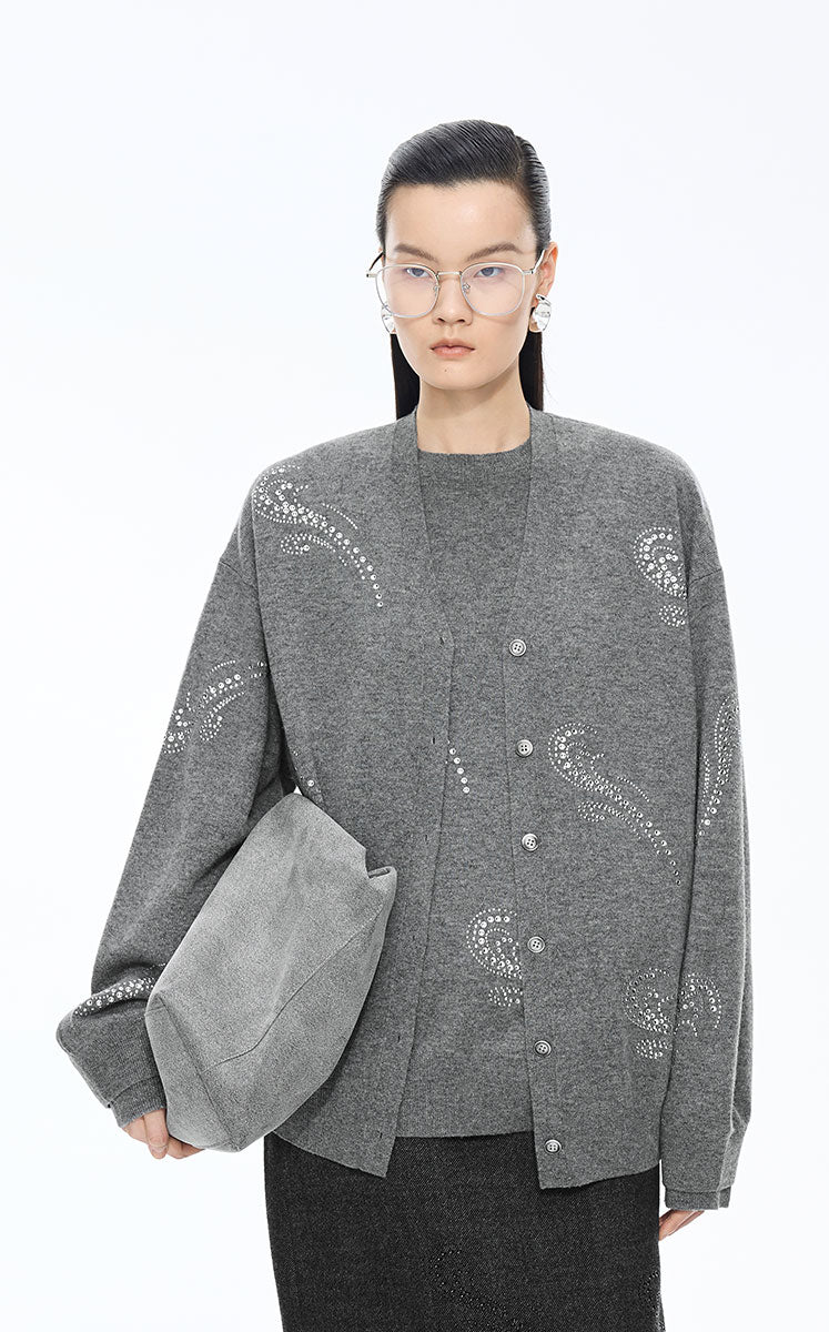 Sweater / JNBY Wool-Cashmere Crystal Wave Cardigan