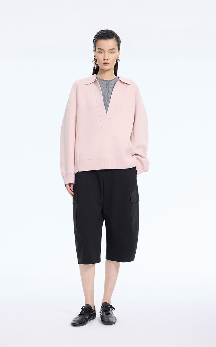 Sweater / JNBY Wool Blend Polo Neck Pullover Grey-Pink