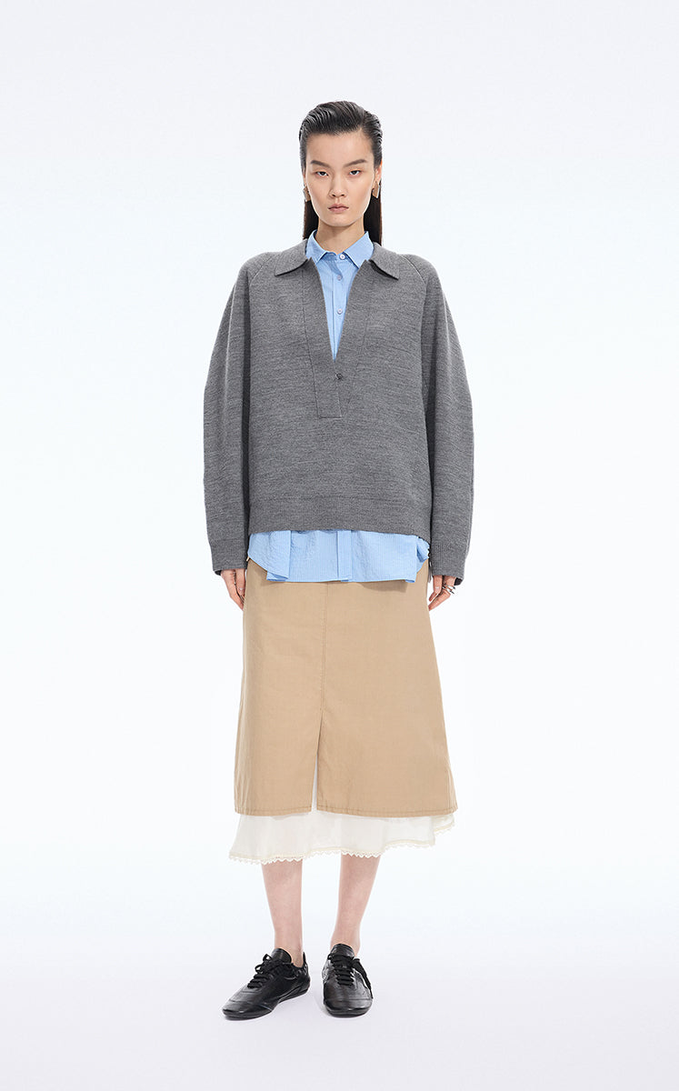 Sweater / JNBY Wool Blend Polo Neck Pullover Grey