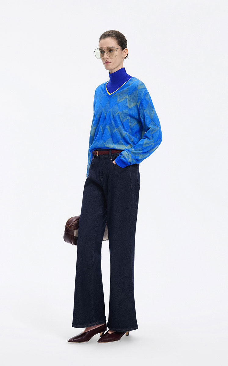 Sweater / JNBY Cotton Blend V-Neck Textured Knit