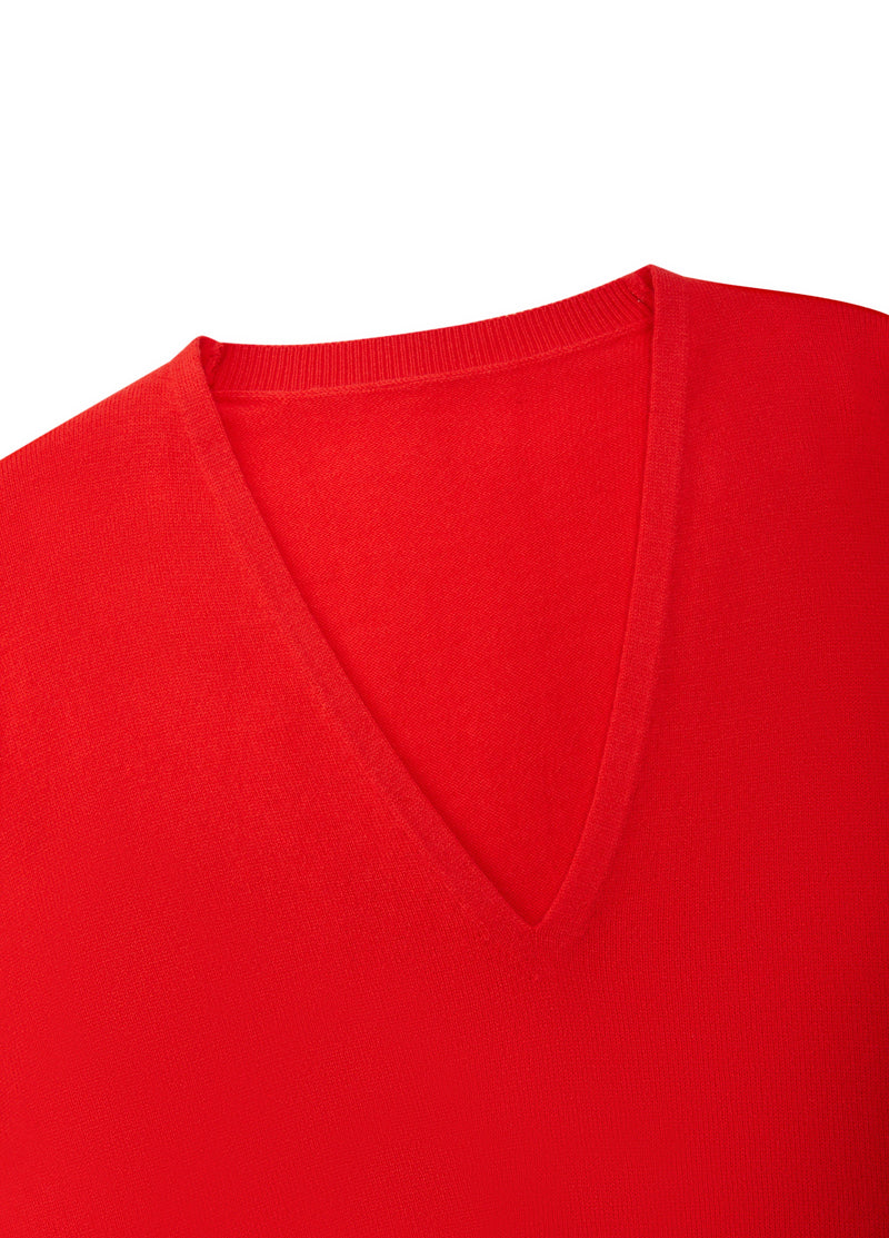 Sweater / JNBY 100% Merino Wool V-Neck Oversized Pullover True Red-3