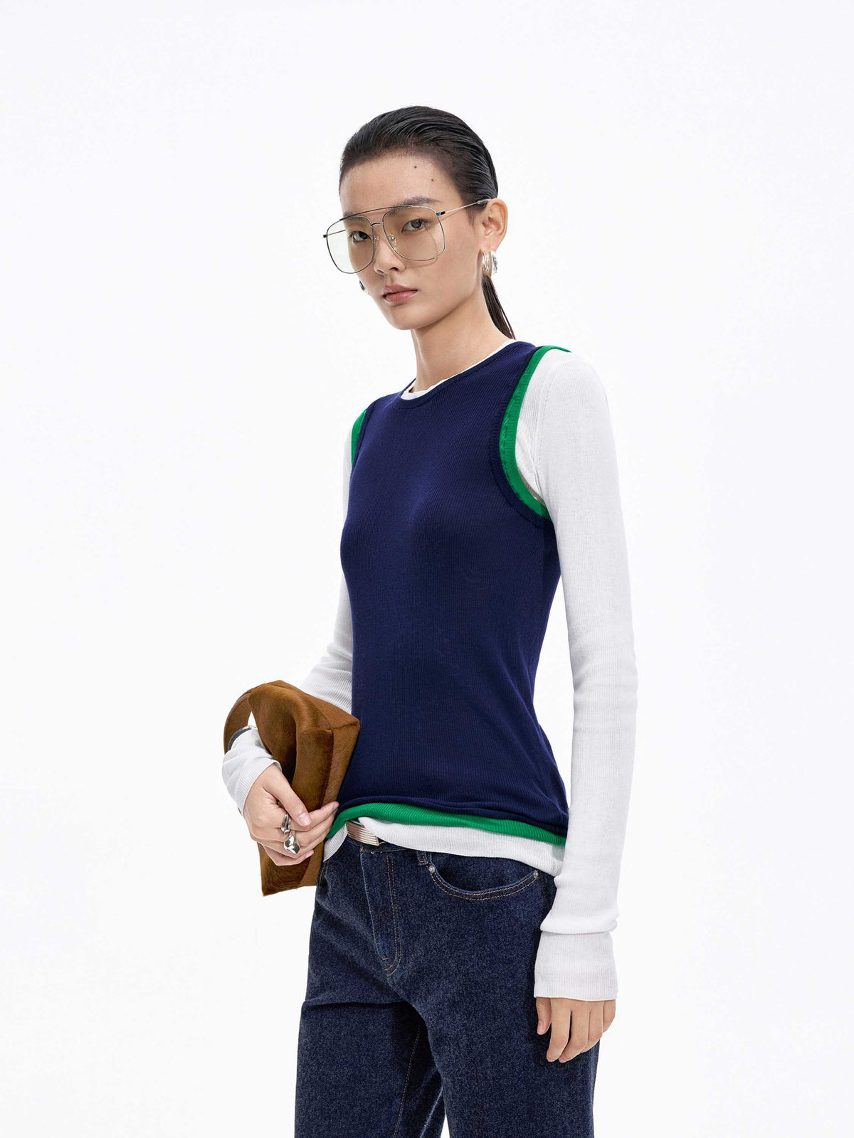 Sweater / JNBY Cotton Ribbed Knit Top Dark Blue-2