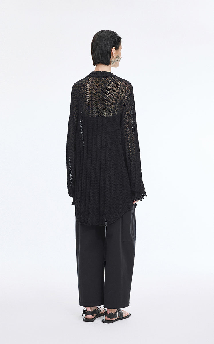 Sweater / JNBY H-Shaped Longline Cotton Cardigan Black-2