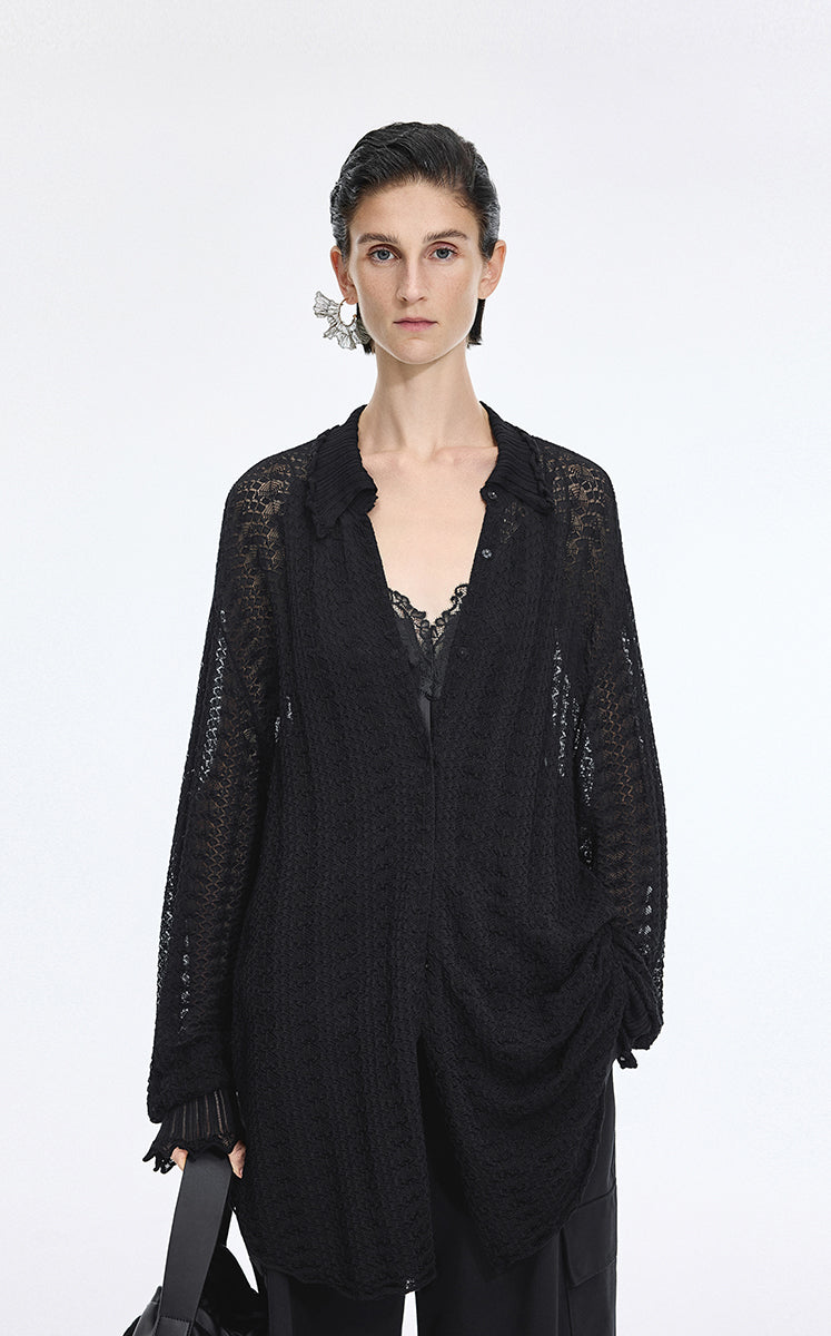 Sweater / JNBY H-Shaped Longline Cotton Cardigan Black-2