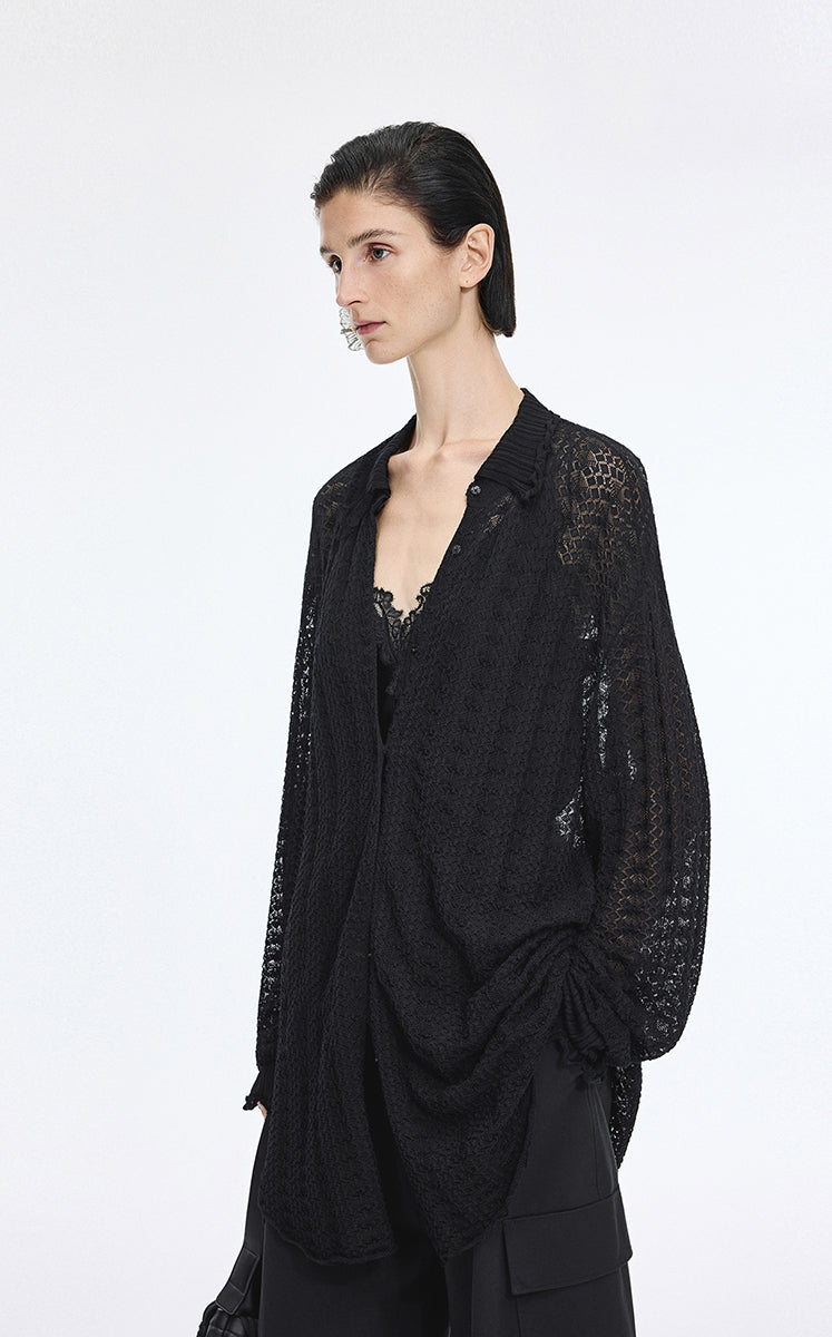 Sweater / JNBY H-Shaped Longline Cotton Cardigan Black-2
