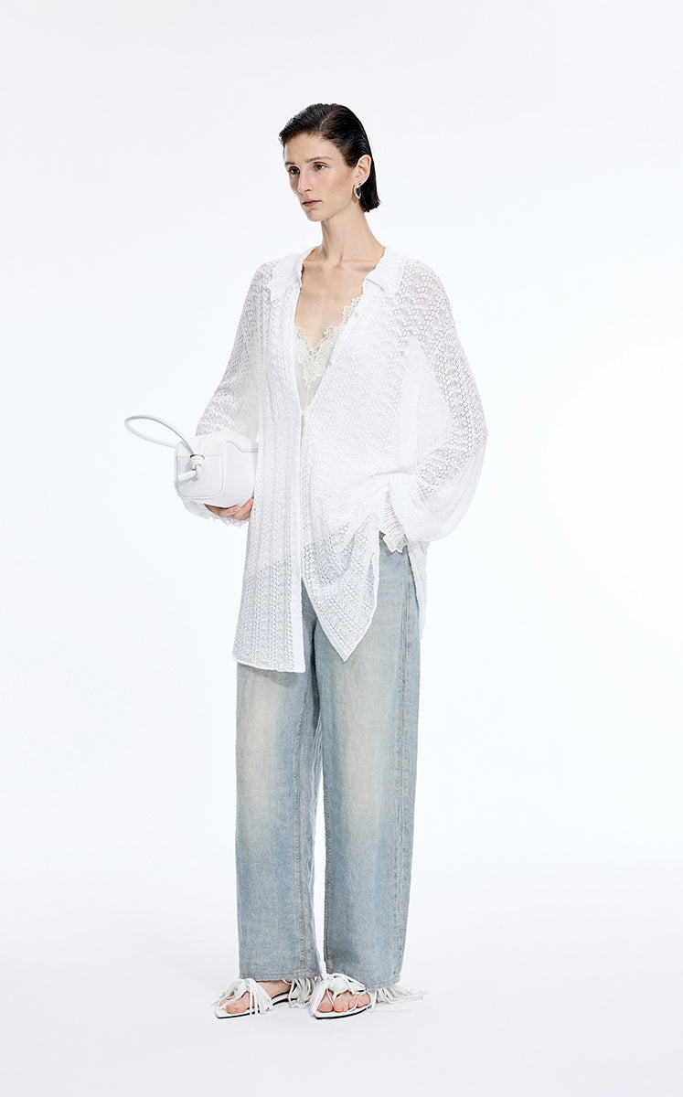 Sweater / JNBY H-Shaped Longline Cotton Cardigan Ecru-1