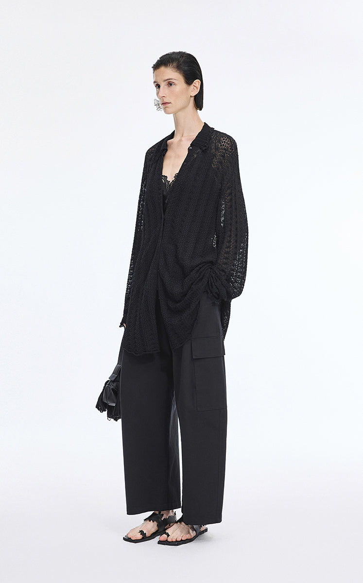 Sweater / JNBY H-Shaped Longline Cotton Cardigan Black-2
