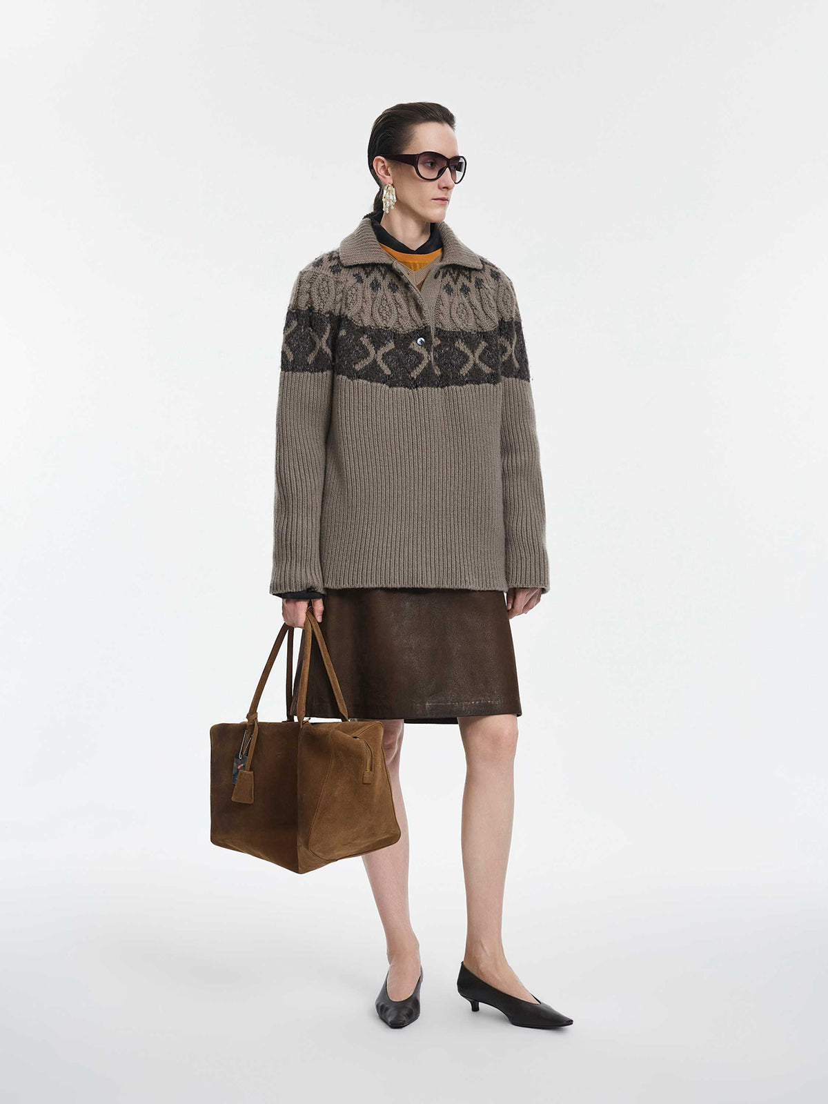 Sweater / JNBY Merino Wool Blend Oversized Collar Pullover Khaki-1