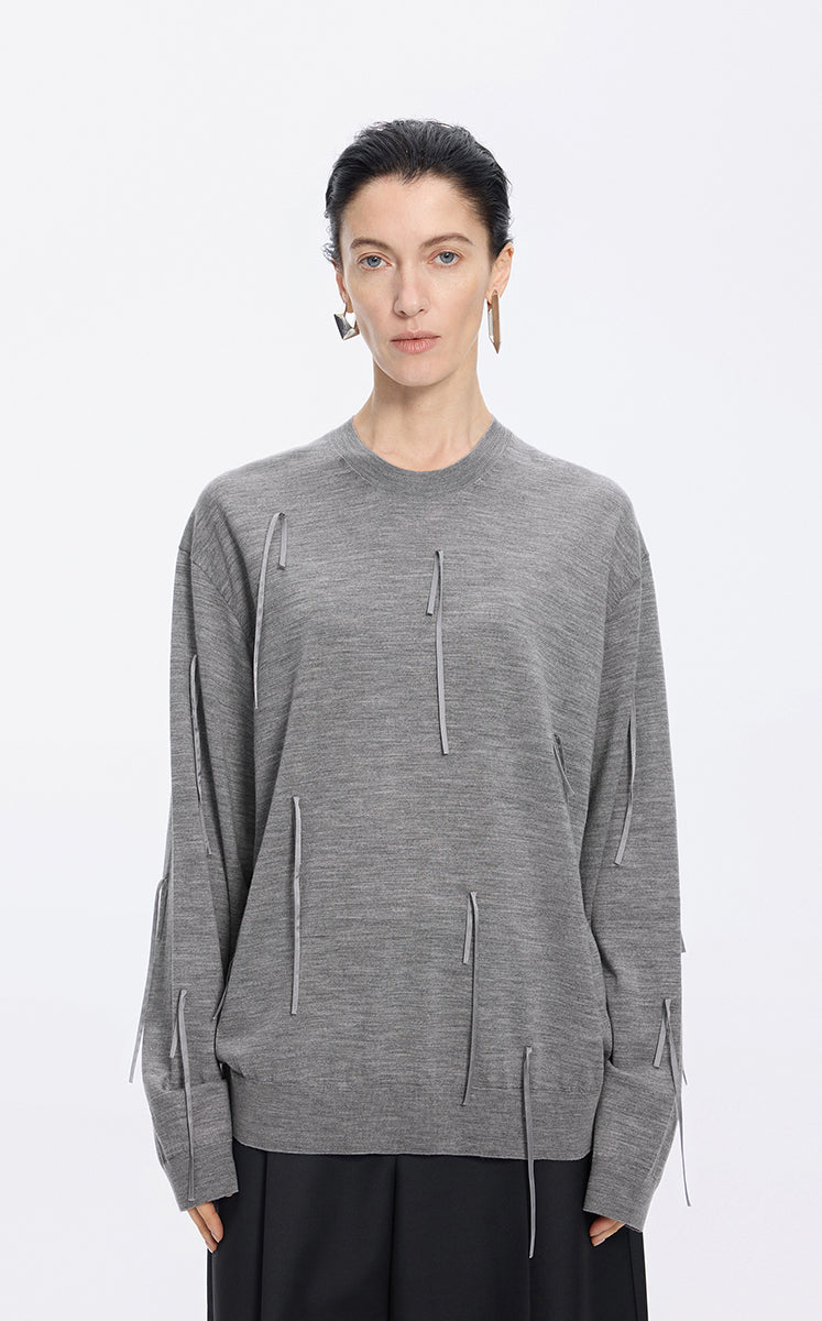 Sweater / JNBY Merino Wool Oversized T-Knit Sweater Mid Grey Marl-1