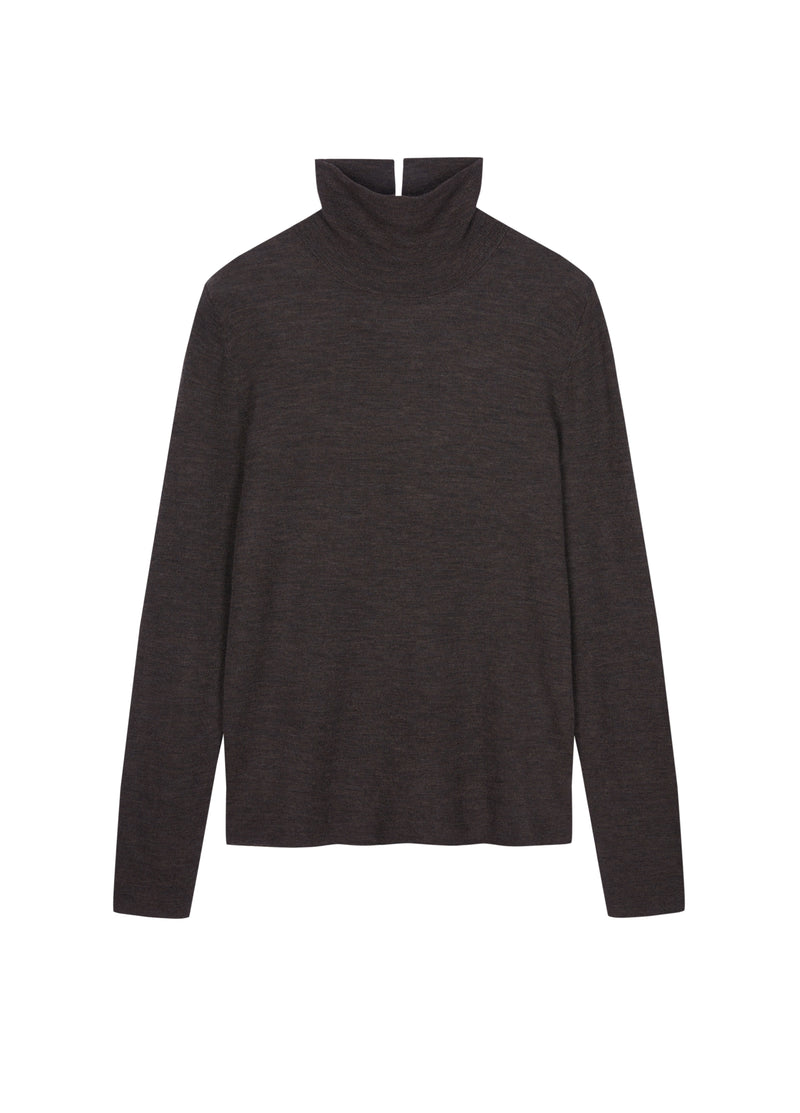 Sweater / JNBY Merino Wool Ribbed Turtleneck Dark Heather Brown-1