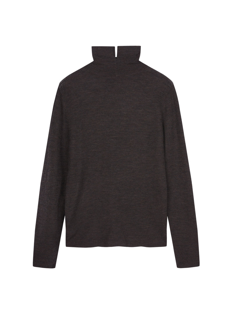 Sweater / JNBY Merino Wool Ribbed Turtleneck Dark Heather Brown-1