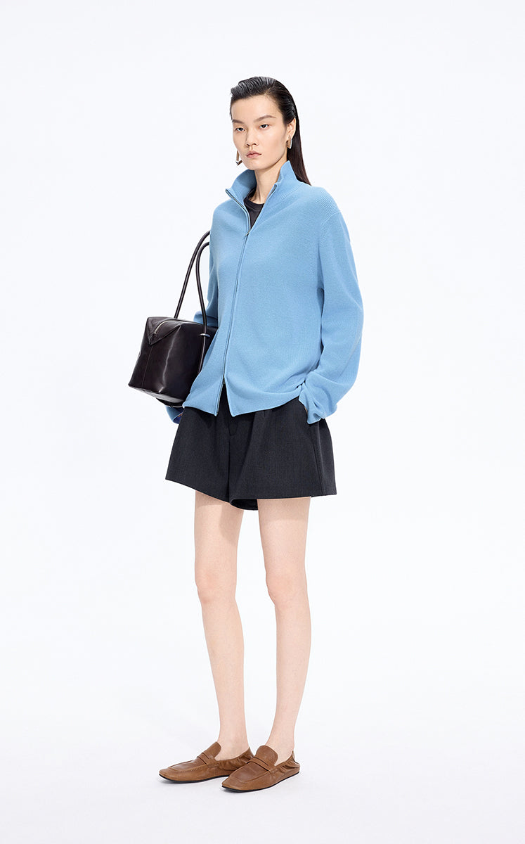 Sweater / JNBY Merino Wool Zip-Stand Pullover Dusty Blue-1