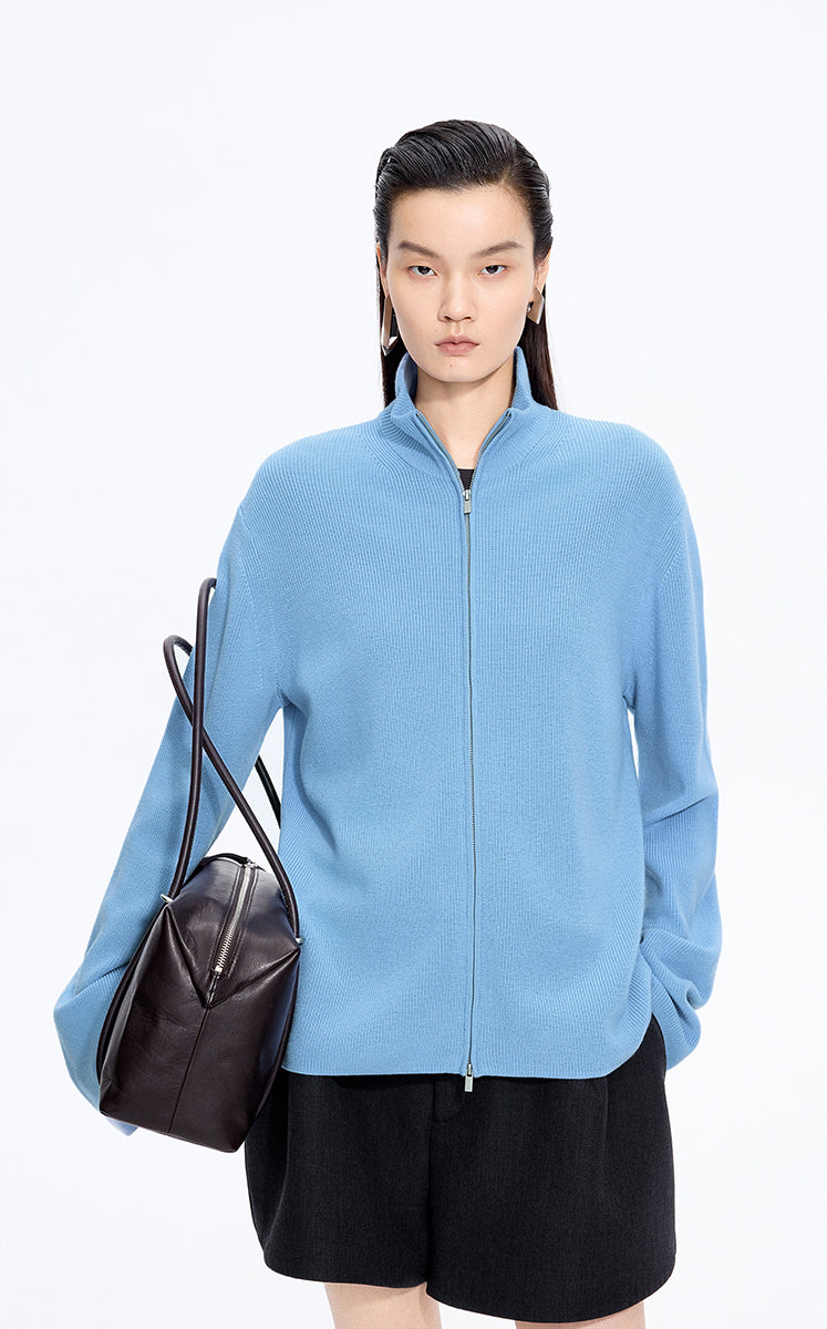 Sweater / JNBY Merino Wool Zip-Stand Pullover Dusty Blue-1