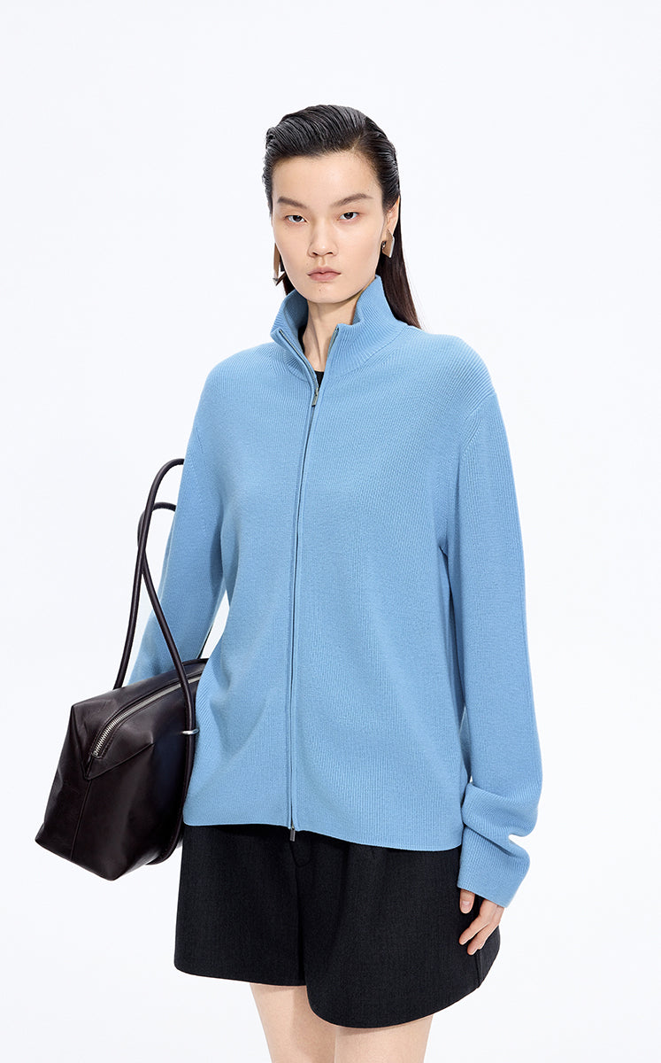 Sweater / JNBY Merino Wool Zip-Stand Pullover Dusty Blue-1