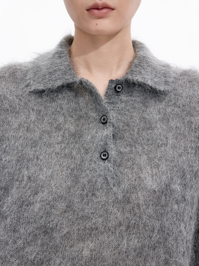 Sweater / JNBY Mohair Wool Blend Collared Pullover Medium Heather Gray-2