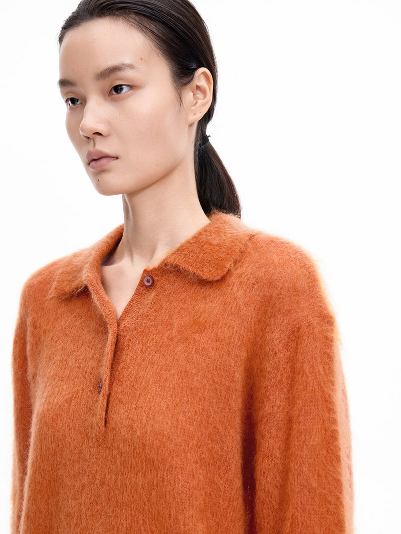 Sweater / JNBY Mohair Wool Blend Collared Pullover Orange-Red-3
