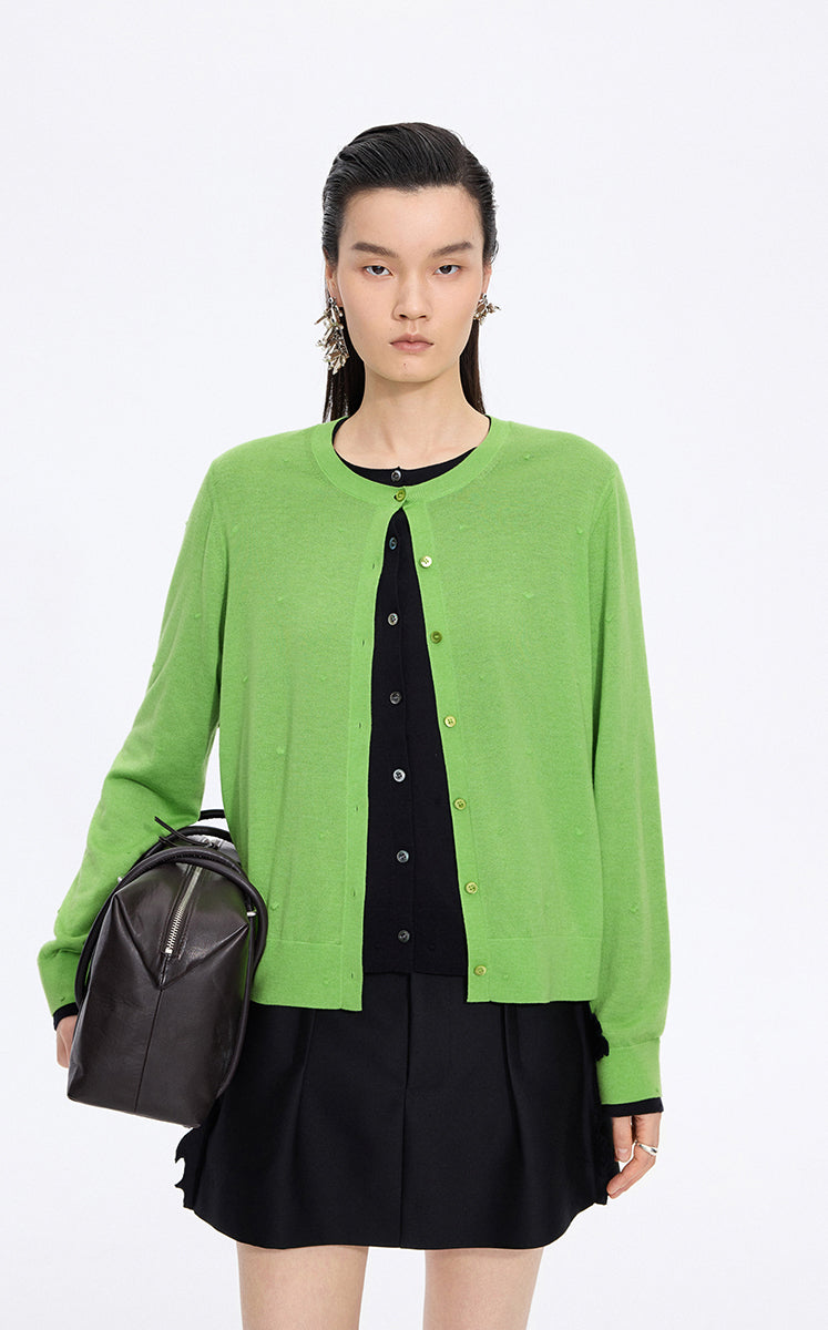 Sweater / JNBY Round-Veck Lyocell Wool Cardigan Lime Green-2