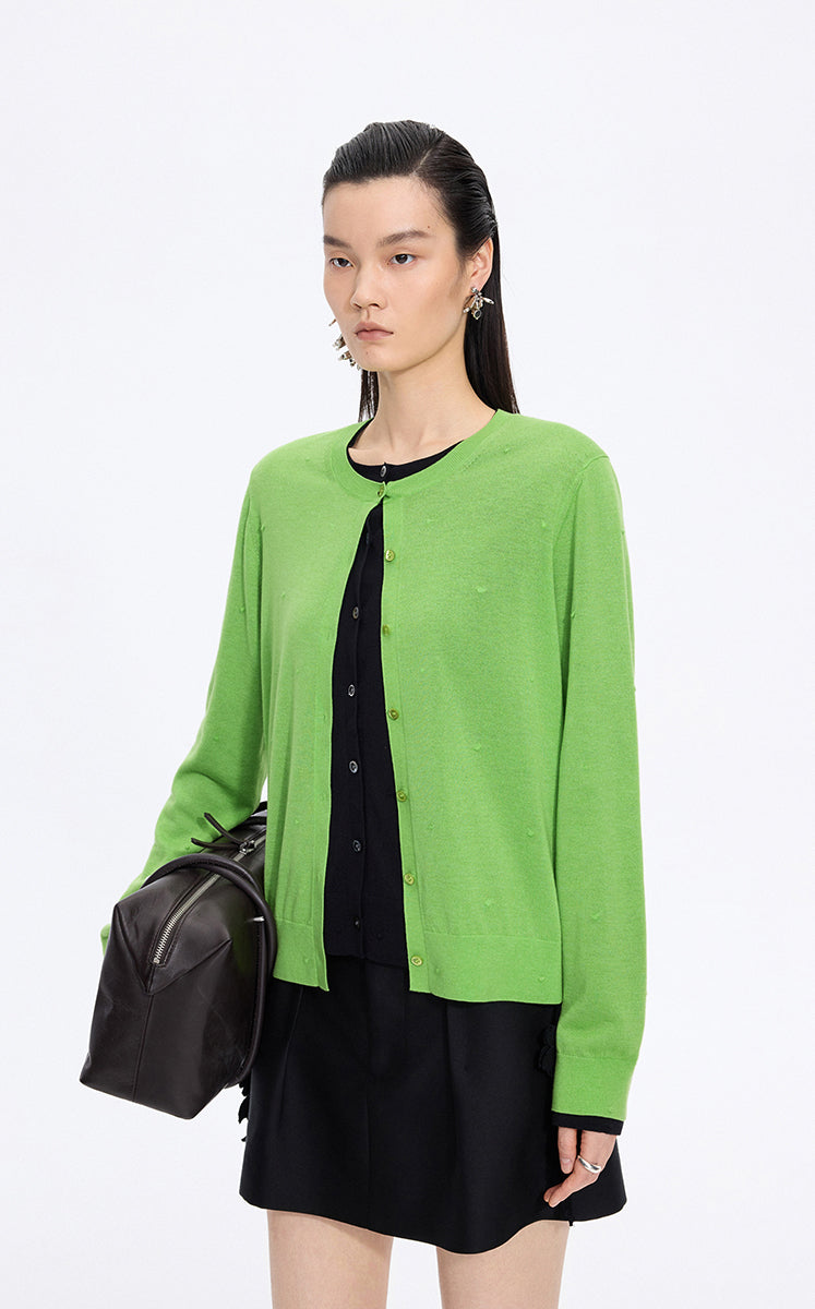 Sweater / JNBY Round-Veck Lyocell Wool Cardigan Lime Green-2