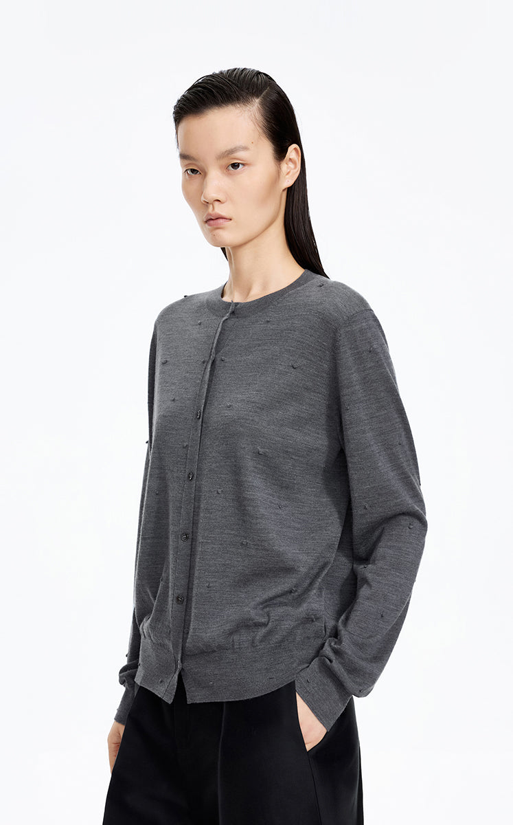 Sweater / JNBY Round-Veck Lyocell Wool Cardigan Smoke Grey Marl-3