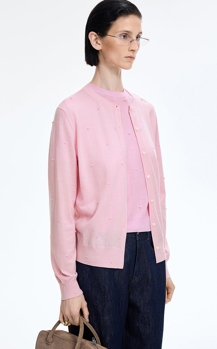 Sweater / JNBY Round-Veck Lyocell Wool Cardigan Light Pink-1