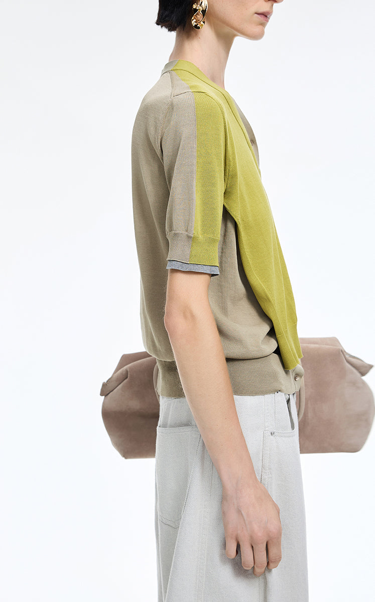 Sweater / JNBY V-Neck layered Mid-Length Cardigan Green-1
