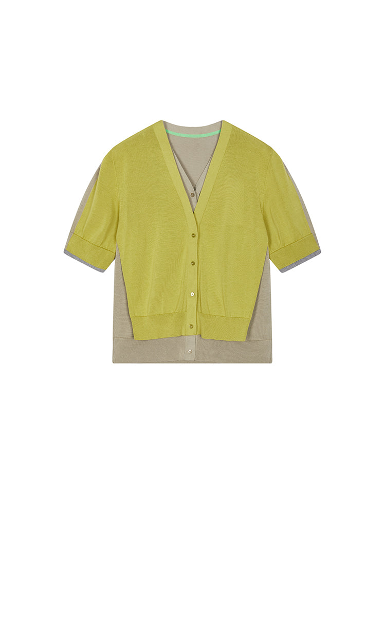 Sweater / JNBY V-Neck layered Mid-Length Cardigan Green-1