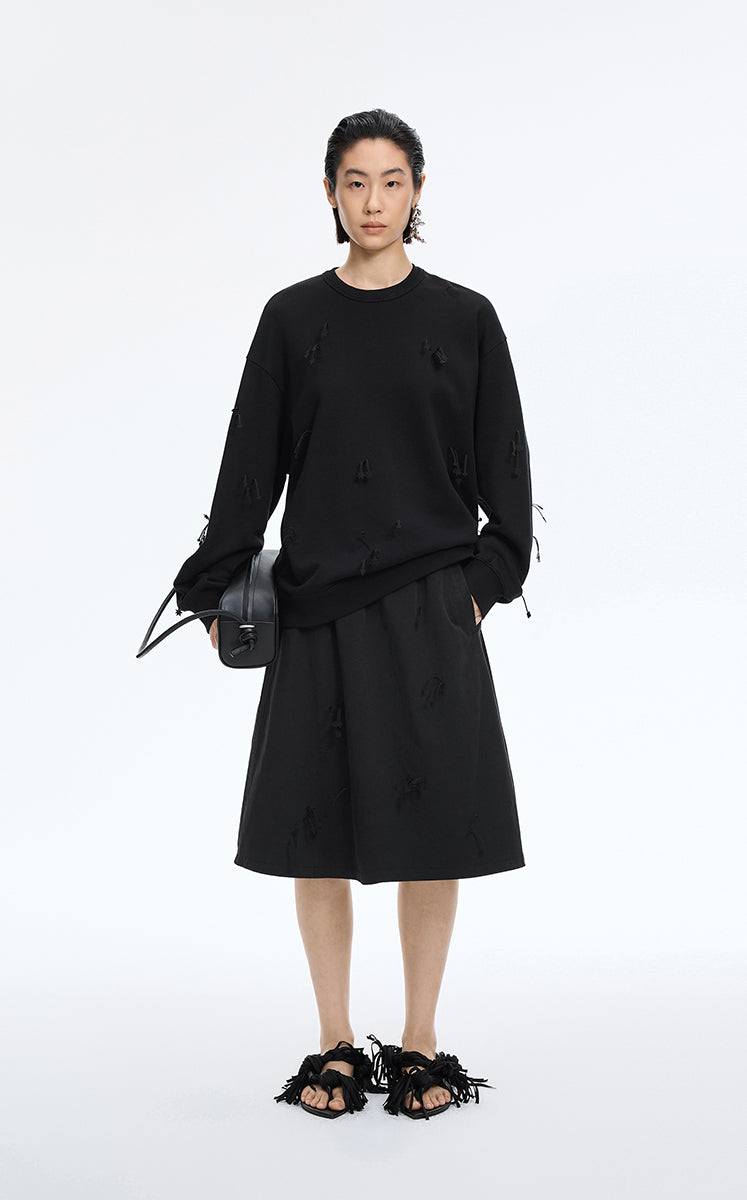 Sweatshirt / JNBY Relaxed 3D Floral Tassels Pullover Black