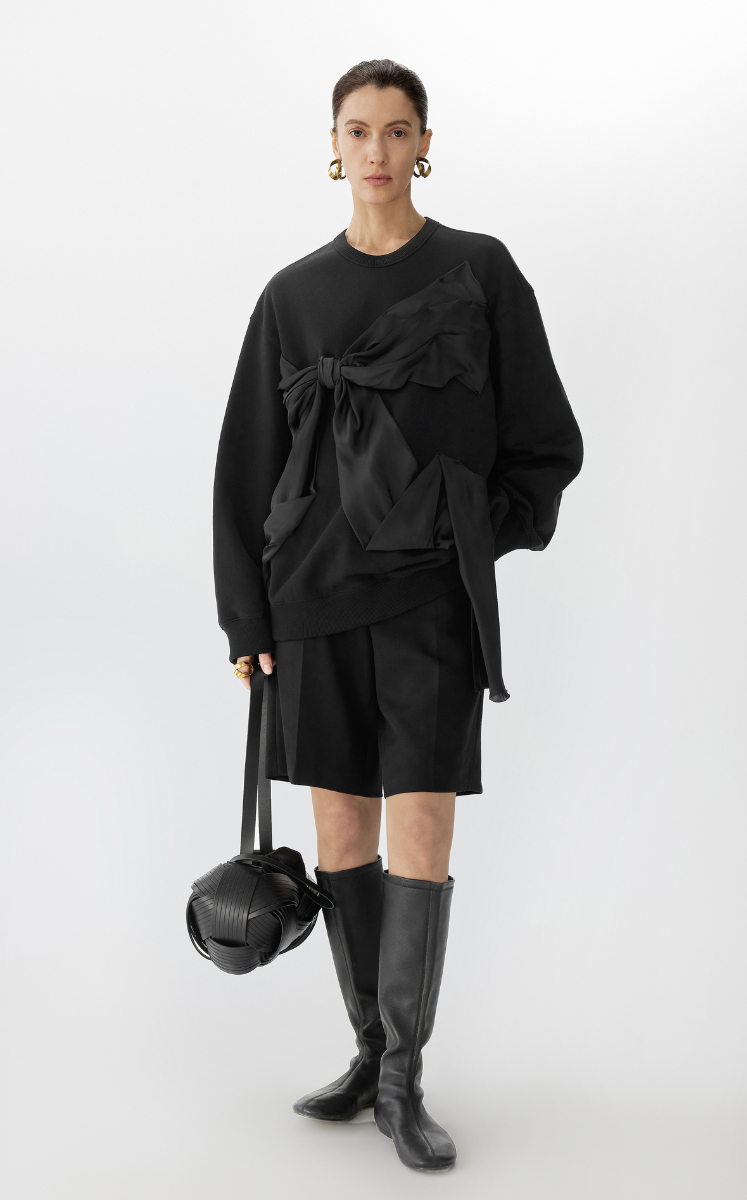 Sweatshirt / JNBY Cotton French Terry Bow-Tie Pullover Black