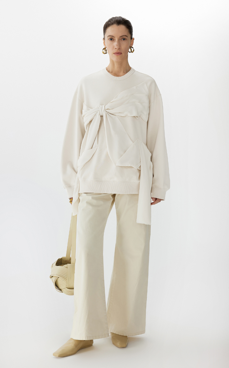 Sweatshirt / JNBY Cotton French Terry Bow-Tie Pullover White