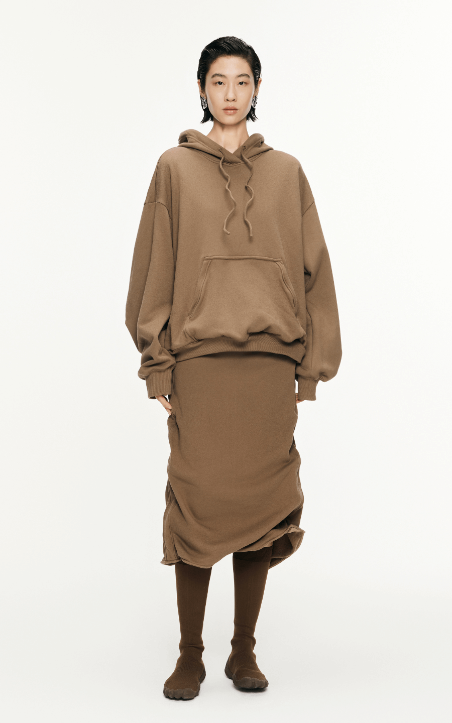 Sweatshirt / JNBY Drawstring Aluminum Wire Cotton Hooded Pullover Brown
