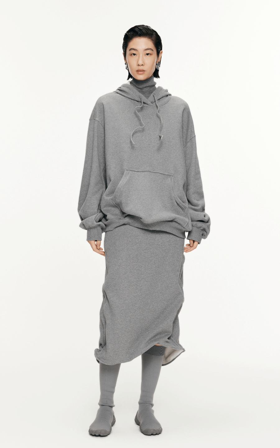Sweatshirt / JNBY Drawstring Aluminum Wire Cotton Hooded Pullover Grey