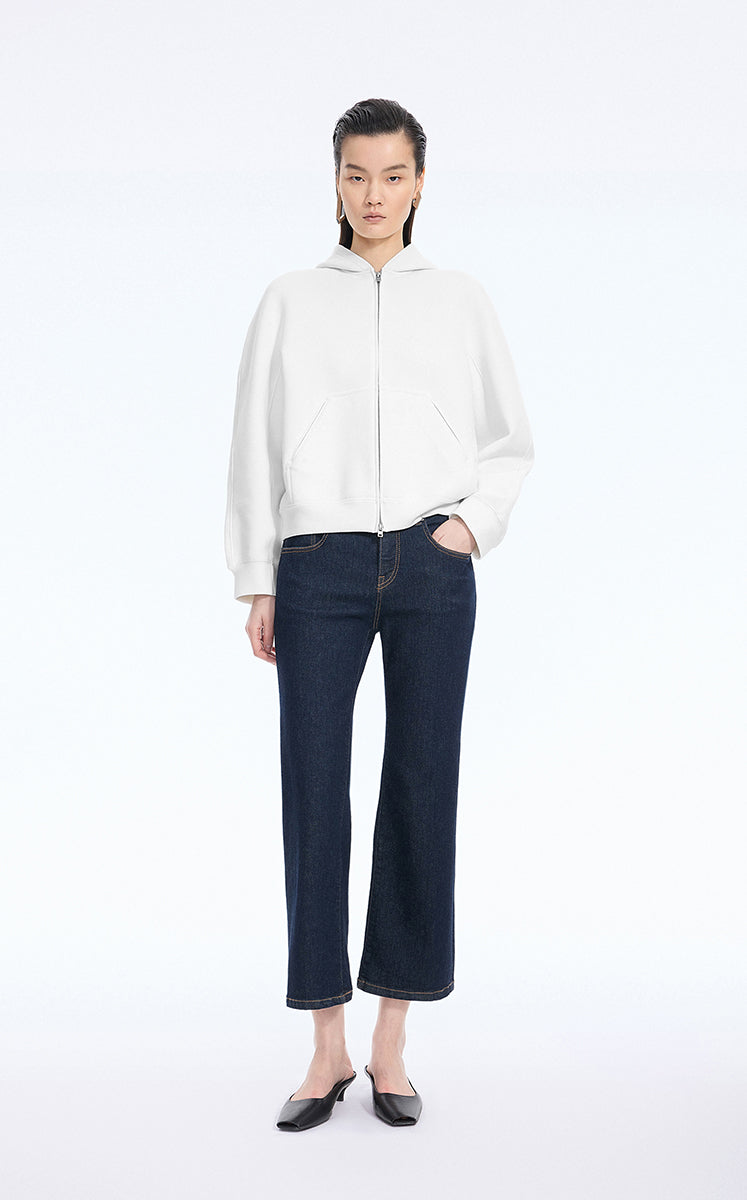 Sweatshirt / JNBY O-Shape Zip Cotton-Blend Hoodie White