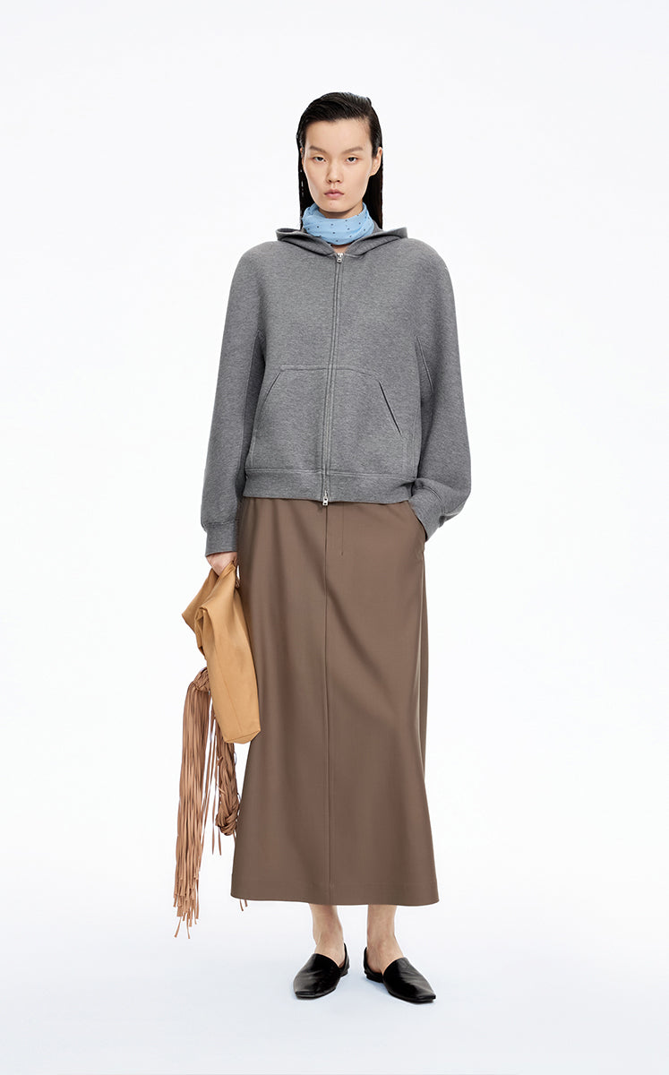 Sweatshirt / JNBY O-Shape Zip Cotton-Blend Hoodie Grey