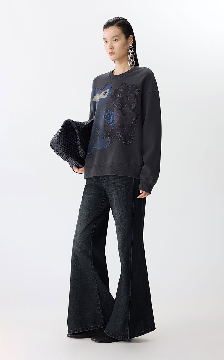 Sweatshirt / JNBY Playful Cat Oversized Cotton Sweatshirt